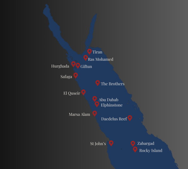 Red Sea liveaboard route map showing Hurghada and Port Ghalib departures
